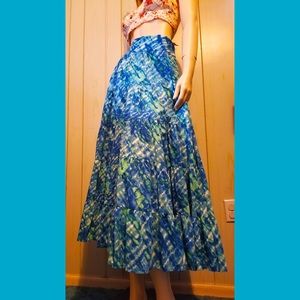 JONES NEW YORK Retro Boho Blue Tie dye Full & Flairy Tiered Peasant Skirt